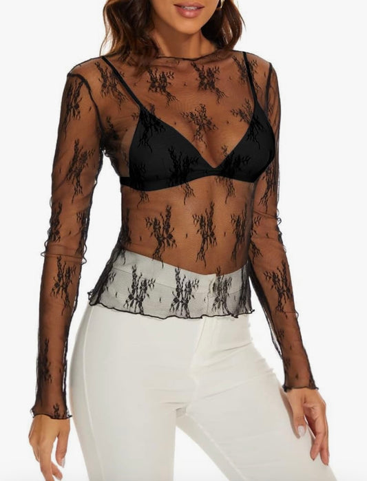 Black Sheer Lace Top