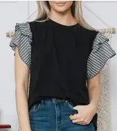 Black with Striped Short sleeve shirt