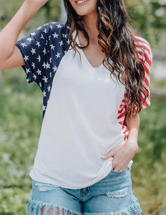 White Shirt Stars & Stripped Short Sleeve Shirt