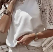 White Pointelle Lace Half Sleeve Shirt