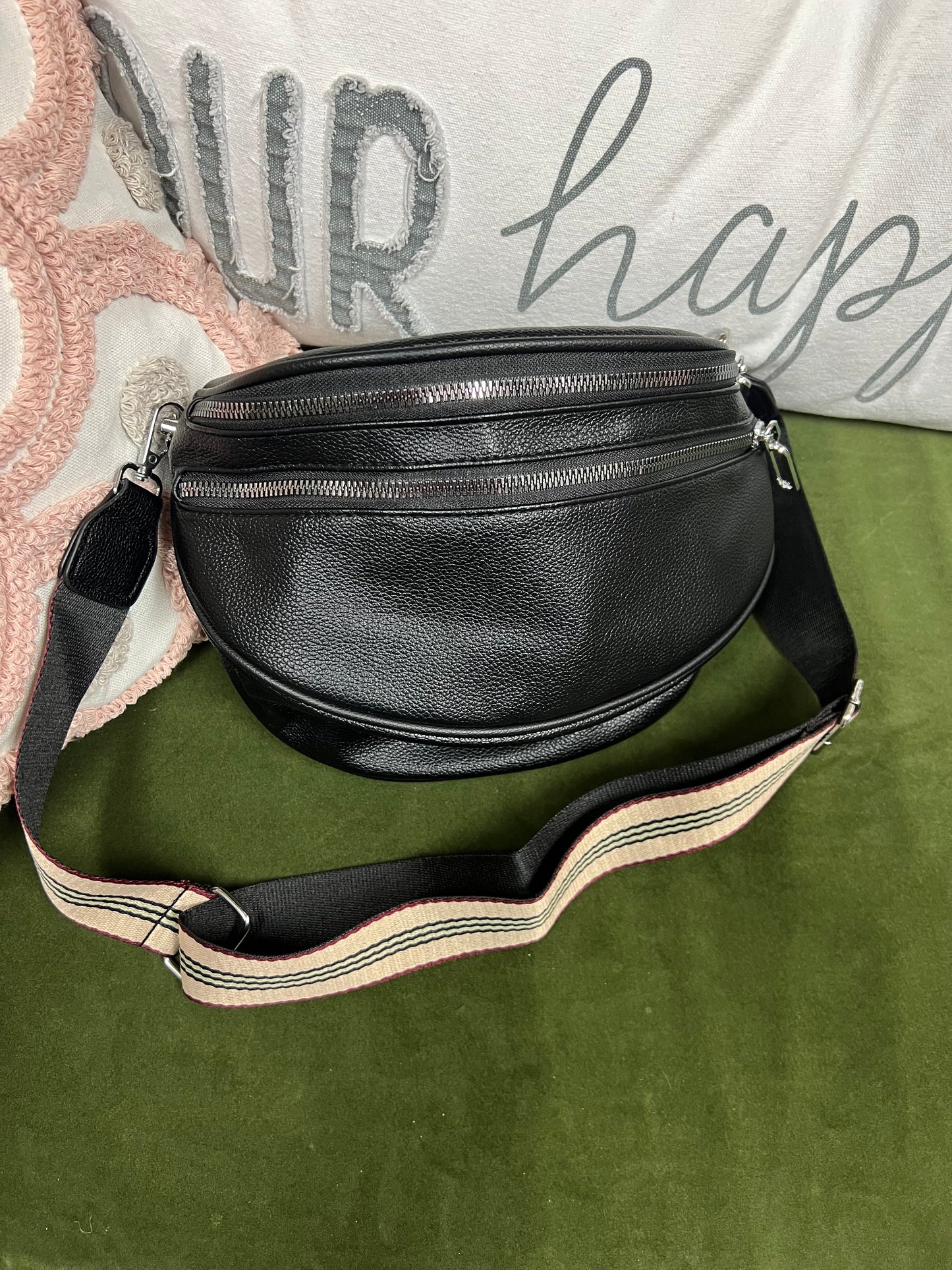 Black Leather Bum Bag Pack