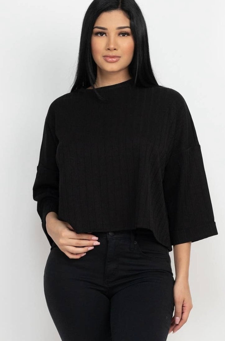 Black Drop Shoulder Top