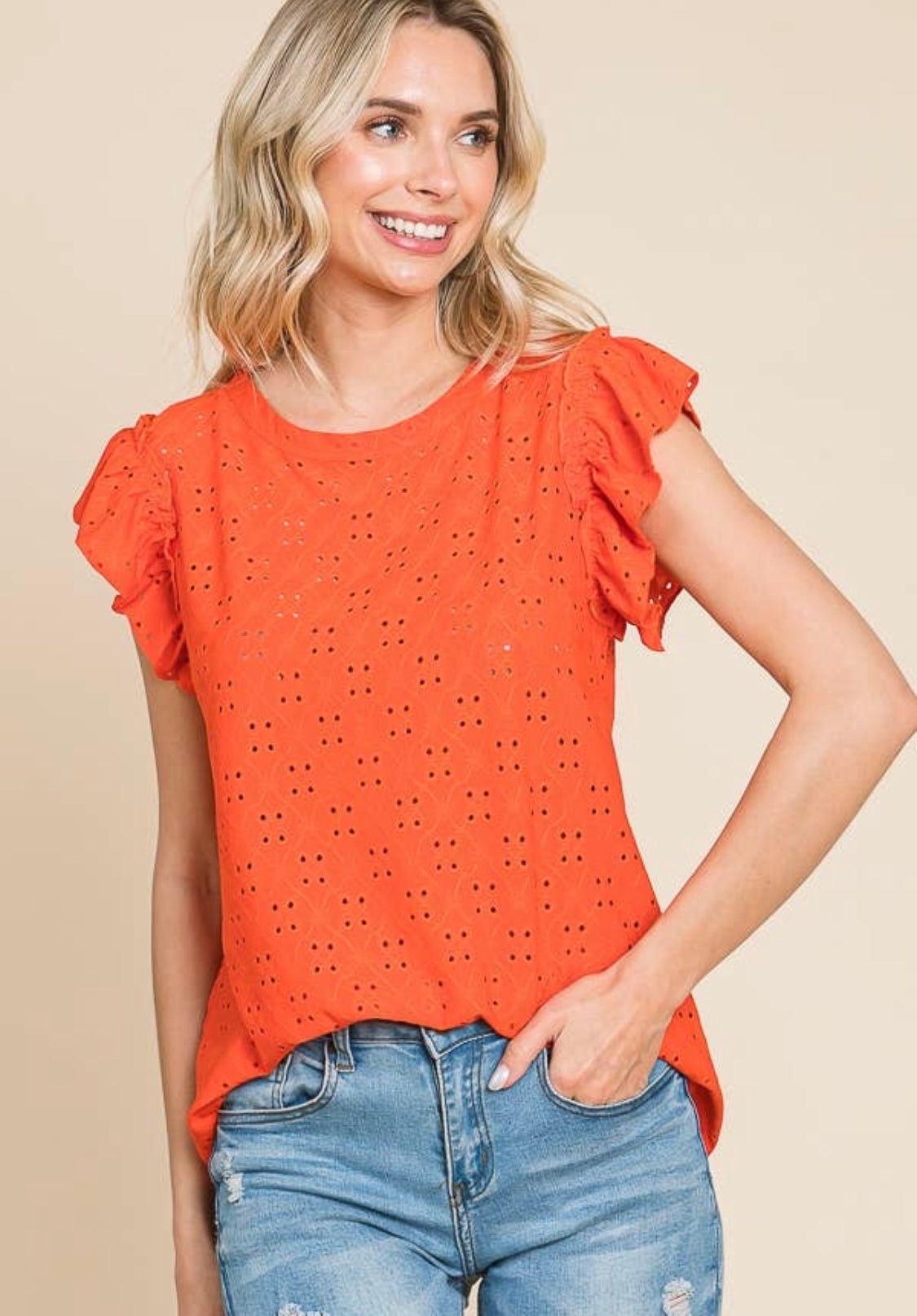 Orange Loose Ruffled Sleeve top