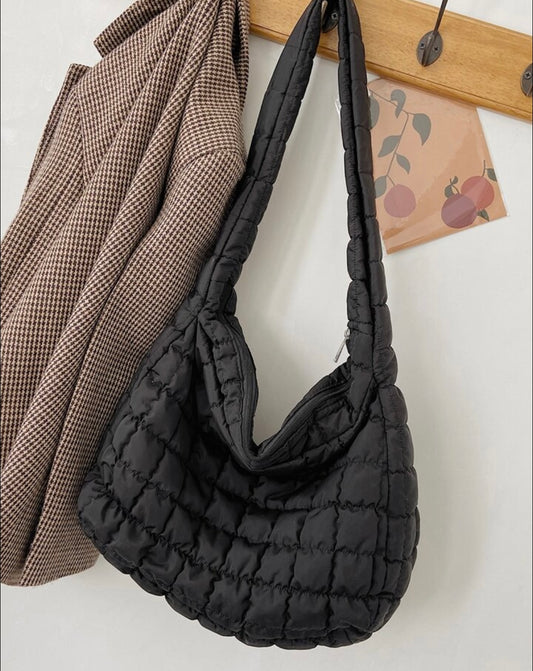 Black Quilted Hobo Crossbody Bag