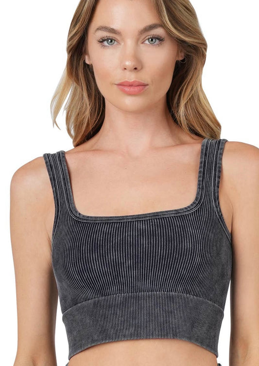 Washed Ribbed Cropped Tank Top