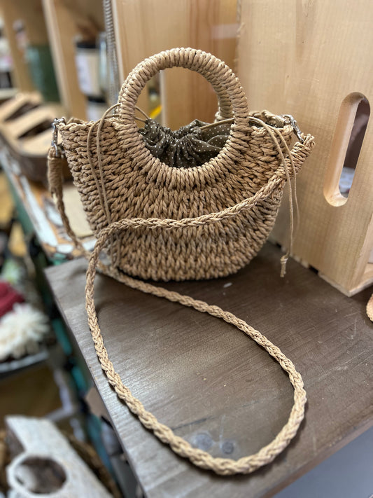 Drawstring Straw Bag w/strap